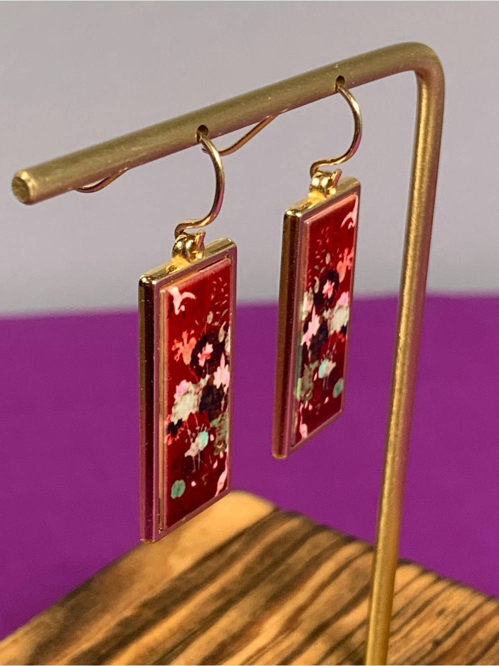 Lovell Designs Kenneth Kantro Tapestry Panel Drop Earrings Signed - Picture 5 of 9